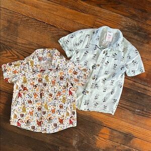 3T Disney Print Short Button Up Shirts Dwarves & Mickey